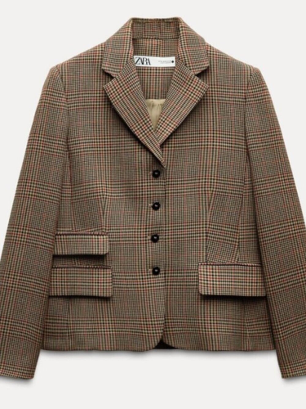 ZARA WOMAN ZW Collection Check Blazer Light Brown Front Pocket Jacket, sz.XS NEW